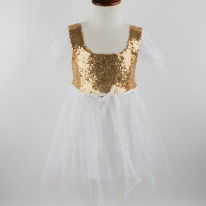 Gold Sequin White Tutu Princess Ballerina Party Little Girl Dress